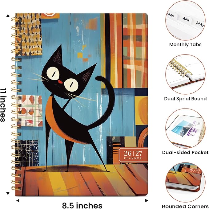 Planner 2026-2027, Academic Year Monthly & Weekly Planner Caledndar, July 2026 - June 2027, Hardcover Large Planning Agenda Book with Tabs for School Office Supplies, 8.5" x 11" - Playful Noir