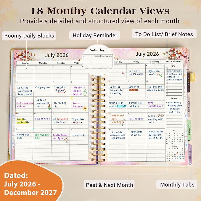 Academic Planner 2026-2027, 18 Months Weekly and Monthly Daily Planner from July 2026 - December 2027, 8.5" x 11" A4 Large Hardcover Agenda Organizer Book with Tabs, Spiral Yearly Calendar Planners for School Work Home,Autumn Tree