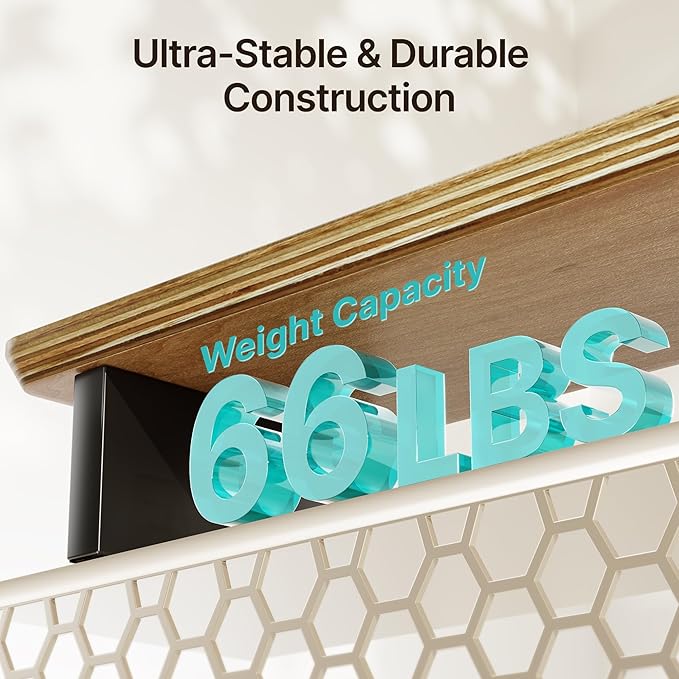 46" Dual Monitor Riser, Metal Shelf Wooden Desk Organizer | Walnut Wooden Desk Shelf for 2 Monitors/TV,Monitor Stand Riser for Desk, Wood Monitor Stand Organizer for Home Office