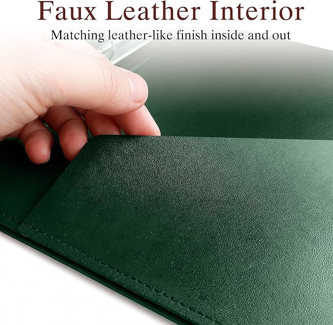 Vintage Faux Leather 3-Ring Binder, 2-Inch Spine, Round Ring, Fits Letter Size 8.5" x 11" Paper, Built-in Interior Pockets, Professional Document Binder (Green, 2 Inch)