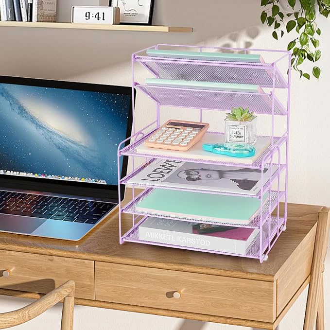 Desk Organizer, 6-Tier Paper Organizer Letter Tray, Purple | Desk Organizers and Accessories, Office Desk Accessories & Workspace Organizers, Desktop File Organizer for Office Supplies