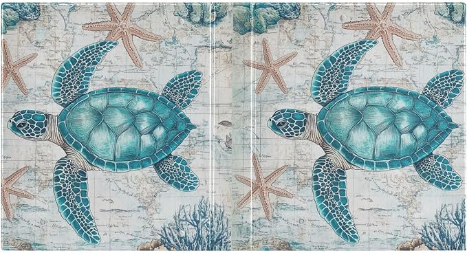 Vintage Sea Turtle Binder 1.5 Inch Binder with Clipboard&Pockets, Nautical Starfish Turtle Hardcover Binders 3 Ring Heavy Duty File Folder for Office School Supplies-Holds 200 Sheets, 2 Pack