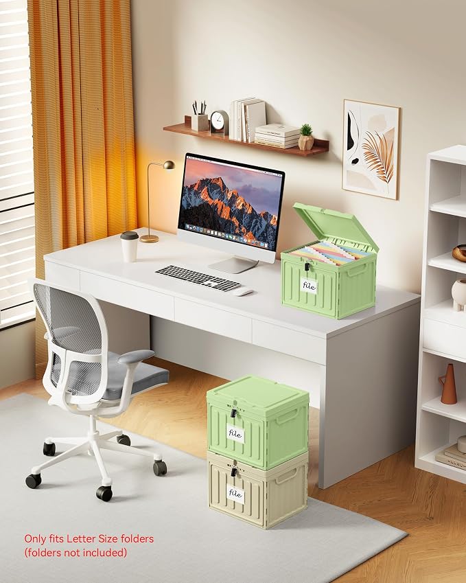 Oterri Lockable Stackable Plastic File Box with Lid for Letter-Size | Hanging File Folders Not Included. Green, Large 2-Pack. Home, Office, Classroom, Dorm, Tax, Under Bed, Filing Cabinet.