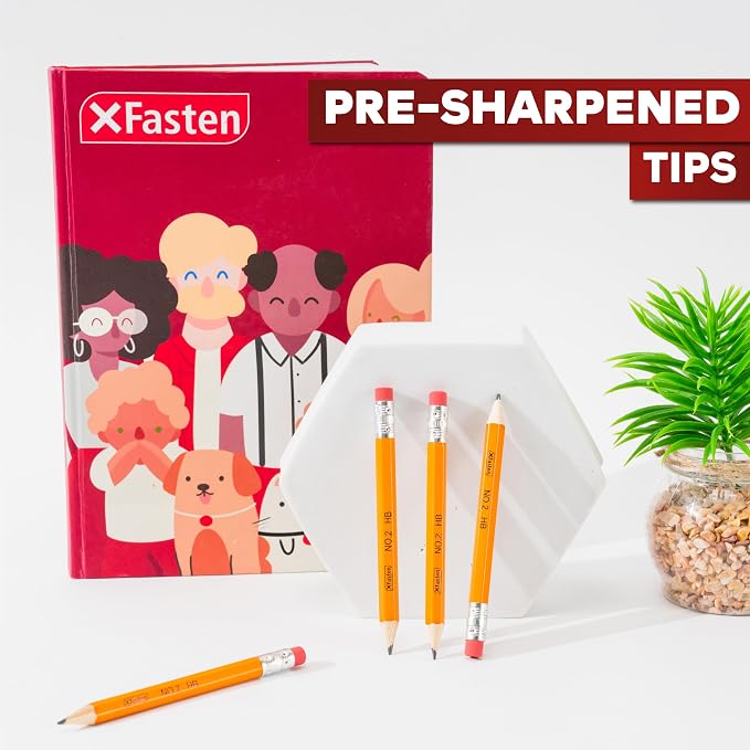 XFasten Golf Pencils with Erasers Bulk, 450-Pack 3.5" #2 HB Pre-Sharpened Easy-to-Grip Half Mini Golf Pencils for Kids, Adults, and School Supplies - Hexagonal, Smooth Writing, and Non-Smudging