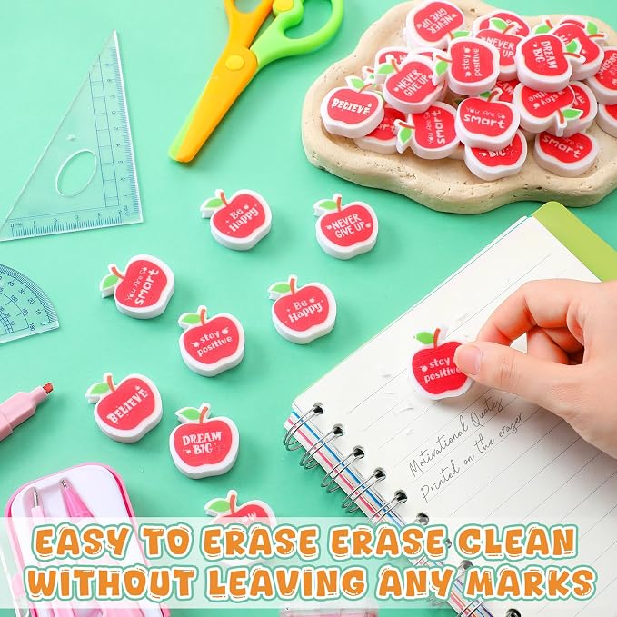 50 Pcs Mini Apple Erasers Bulk Inspirational Back to School Gift
