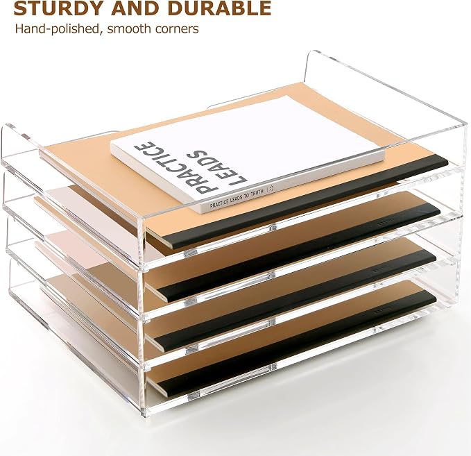 2 Pack-Stackable Paper Letter Tray Enlarged A4 File Desk Organizer Acrylic | Desk Organizers and Accessories Sorter Tray, Clear Workspace Office Supplies Organizers, 13.78inx9.25inx3.62in