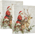 Vintage Santa Claus and Reindeer Xmas 3 Ring Binder 1.5" Decorative D-Ring Binder with Clipboard&3 Clear Pockets, Holds 200 Sheets A4 Size Paper Waterproof Binders for School Home Office|2 Pack