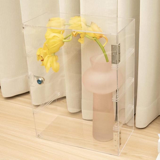 4 Shelf Acrylic Display Case with Lock, Cabinet for Collectibles | Clear lockable countertop showcase, vitrinas para colecciones, small case for figures, jewelry, bobblehead, perfume, knife