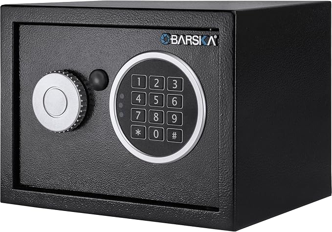 Barska Digital Keypad Home & Office Steel Security Safe Lock Box with Deadbolts - 0.22 Cu Ft Compact - Safe Box
