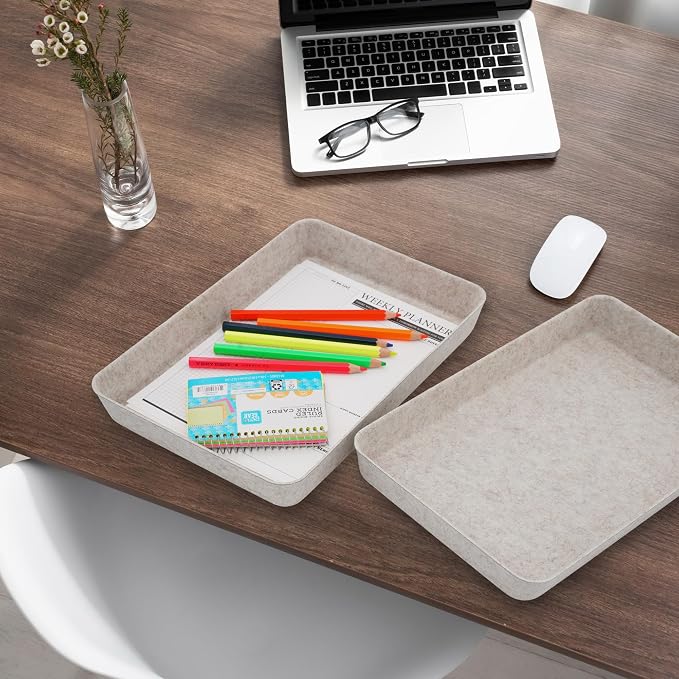 2pc Letter Size Felt File Folder Holder Oatmeal Document Paper Tray