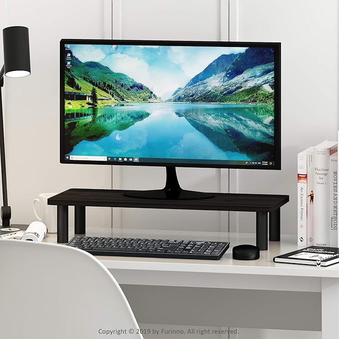 Furinno Turn-N-Tube Monitor Stand Riser, 23.6"W Rectangle Monitor Riser, Laptop Stand for Desk, Office Desk Accessories, Desk Organizers and Accessories, Toolless Assembly, Espresso