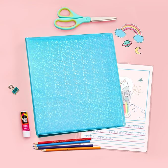 Avery® Holographic 3 Ring Binder, 1" Round Rings, 1 Aqua Binder | For School, Home and Office Organization, Customizable View Cover, 3D Holographic Rainbow Cover, Nonstick PVC-Free Pockets