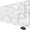 Cacoy 48"x24" White Topographic Large Gaming Mouse Pad Extended PC Desk Mat | Extra Large Computer Mouse Mat with Stitched Edges, Minimalist Contour Line Non-Slip Rubber Base Desk Pad Office Accessories
