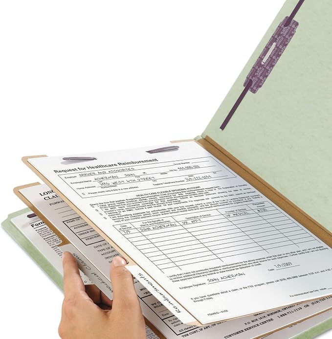 Smead Pressboard Classification File Folder with SafeSHIELD Fasteners, 2 Dividers, 2" Expansion, Letter Size, Gray/Green, 10 per Box (14076)
