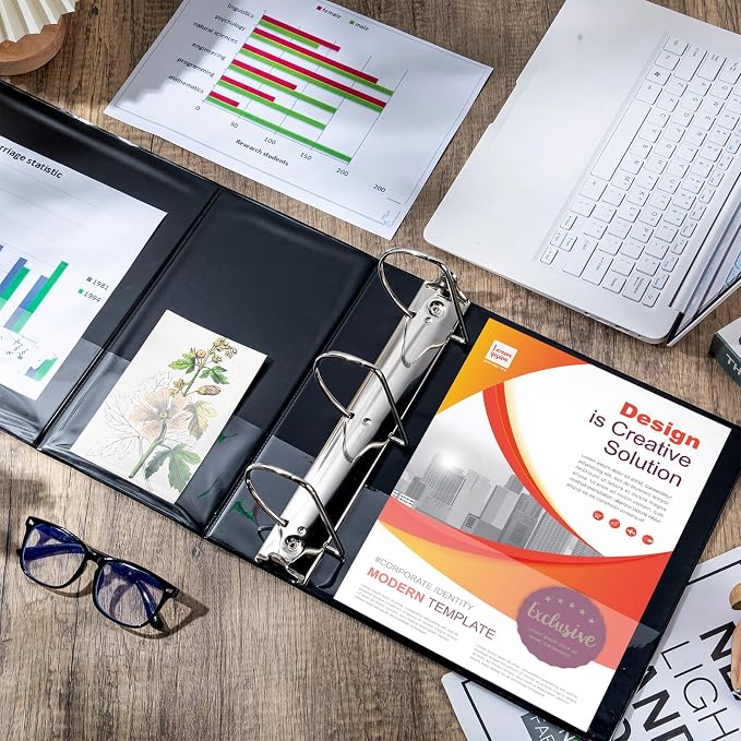 Sinload 6 Pcs 3 Ring Binder, 6 Inch Large Capacity D Ring Binders with Pockets, 8.5" x 11" Presentation Folder View Binder with Customizable Clear Cover for Documents Files Projects (Black)