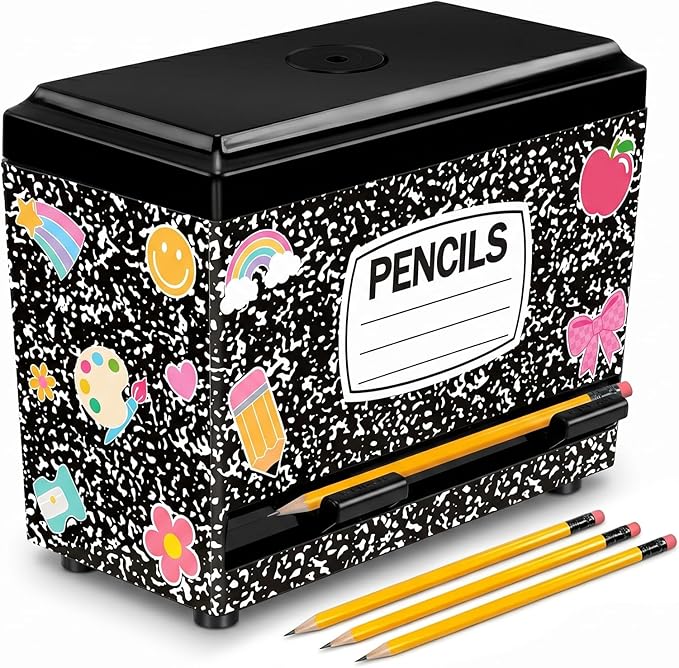 Composition Pencil Dispenser for Classroom Back to School Decorations Composition Notebook Pencil Dispenser Holder with Lid for Teacher Student Classroom Home Office Middle Preschool Gift Supplies