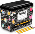 Composition Pencil Dispenser for Classroom Back to School Decorations Composition Notebook Pencil Dispenser Holder with Lid for Teacher Student Classroom Home Office Middle Preschool Gift Supplies