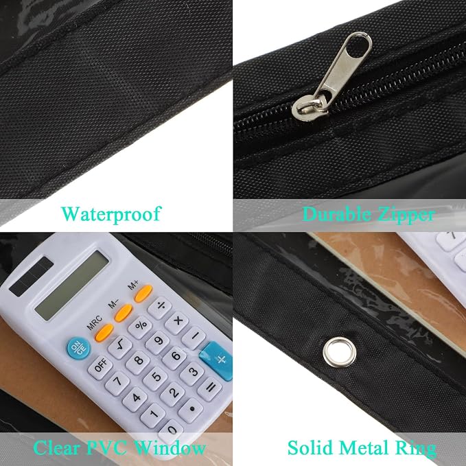 30 Packs Pencil Pouch 3 Ring Binder Pen Pouch Cloth Pencil Pouches Zipper Pen Case Bag with Clear Window for School Office Writing Supplies Gifts(Black)