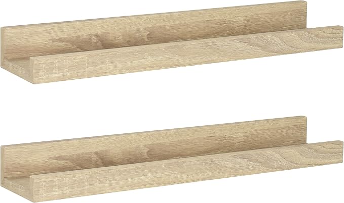 MCS Picture Ledge Shelf, Room Decor Floating Shelf, Natural Woodgrain, 18 Inch, Set of 2