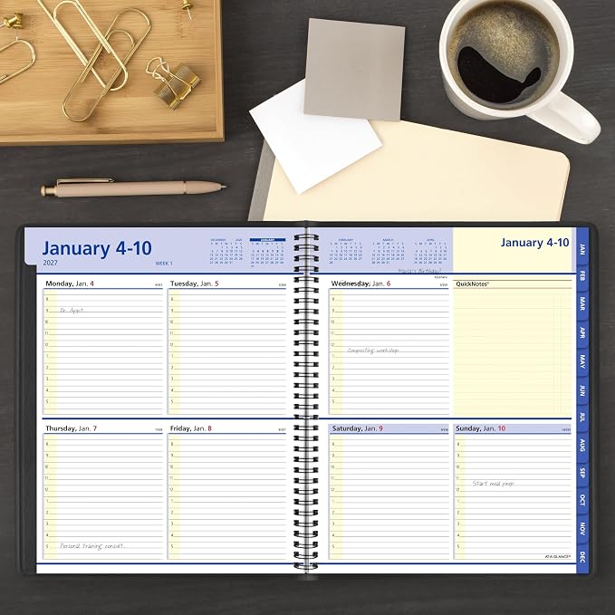 AT-A-GLANCE 2027 Appointment Book Planner, Weekly & Monthly, 13-Month Jan-Jan, 8" x 10", QuickNotes, Black (76010527)