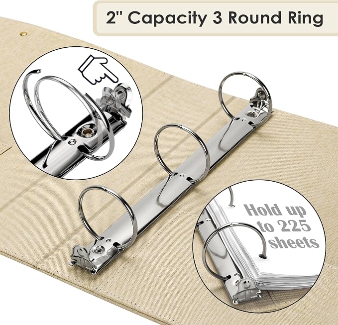 EYROZILL 3 Ring Binder 2 Inch, Binder for Letter Size (11" x 8.5") with 5 Tab Dividers, File Folder Labels and Low Profile Clipboards, Tulip White