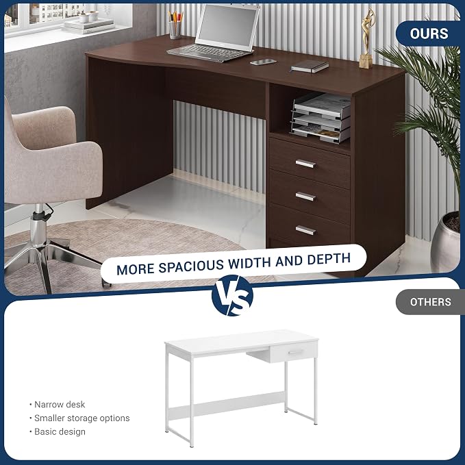 Techni Mobili 51 Inch Classic Computer Desk w/ Drawers & Storage, Wenge | 51 Inch classic desk with 3 drawers, spacious storage, sturdy frame, and functional home office workstation for modern setups