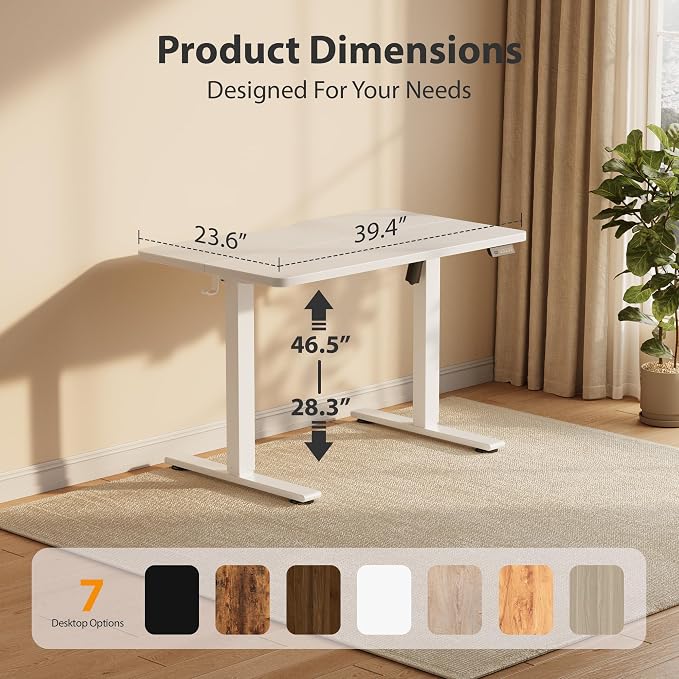Cubiker Standing Desk, 40x24 Inches Sit Stand Home Office Desk, Electric Stand up Desk, Adjustable Desk with Splice Board, White Frame/White Top