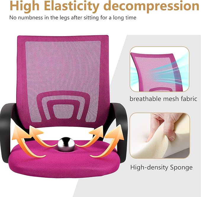BestOffice | Ergonomic Office Chair | Mid-Back Swivel Desk Chair | Breathable Backrest & Lumbar Support | Adjustable Height | Sponge Seat | Rolling Wheels | Peach Pink | for Adults & Women