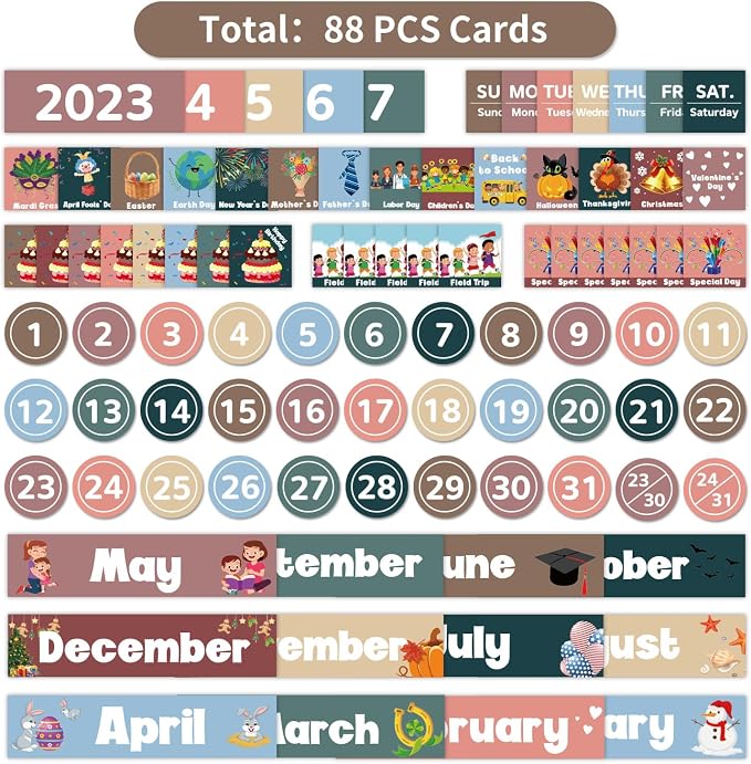 Boczif Monthly Classroom Calendar Pocket Chart (Black)