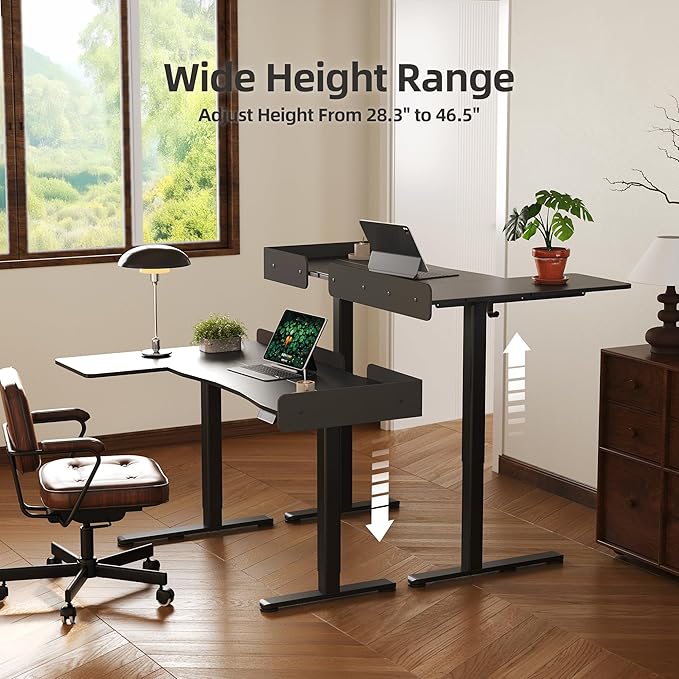 Claiks L Shaped Standing Desk, 55 Inch Electric Height Adjustable Desk with Splice Board Corner Workstation for Home Office, Black