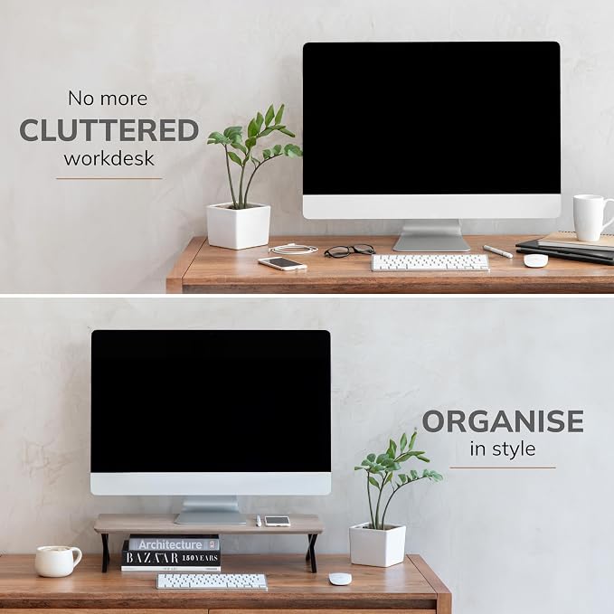 Anji Mountain Monitor Stand - Desktop Organizer & Laptop Riser, Ergonomic Monitor Riser, Space-Saving Monitor Stand for Desk, Durable Construction, Easy Assembly, Ideal for Home & Office,Biscotti