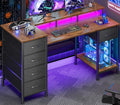 Korfile 47 Inch Computer Desk with Power Outlets,LED,5 Drawers,Rustic Brown | For gaming and working,built-in power outlets and LED lights, 5 fabric storage drawers, 47-inch, monitor stand,, rustic brown