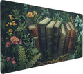 Floral Aesthetic Book Gaming Mouse Pad, Forest Green Moody Forest Desk Mat with Anti-Slip Base & Stitched Edges, Computer Keyboard & Laptop Pad, 35.4" x 15.7" in in Workstation Accessories