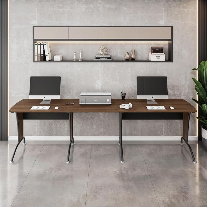 Techni Mobili Multi Configuration Desk, Reversible L-Shaped/Inline, Walnut | Corner Desk, Left/Right, Steel Frame, Spacious Work Area, Ideal for home office, Workspace organization