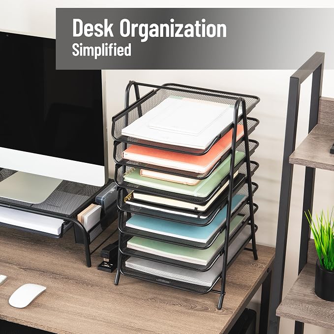 Mind Reader 7-Tier Paper Tray, Desktop Organizer, File Storage, Office, Metal Mesh, Black