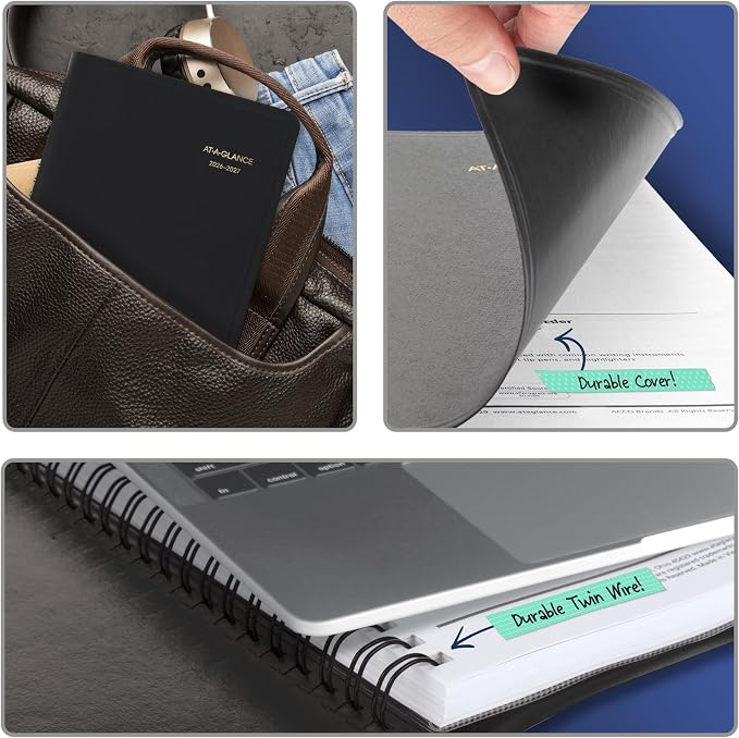 AT-A-GLANCE Planner 2026-2027 Daily Academic 12-Month July-June, Quarter-Hourly Appointment Book, 5" x 8", Black (7080705)