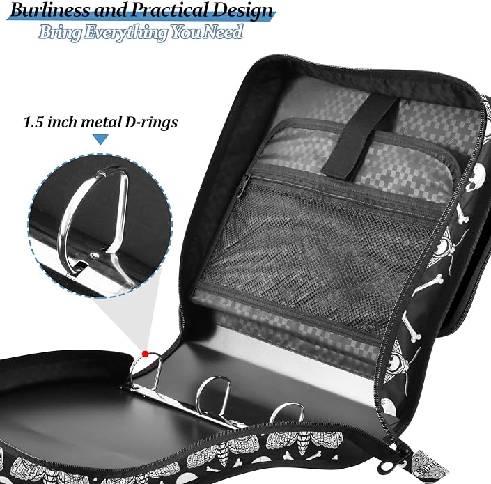 Zipper Binder Bag 3 Ring File Folder Portfolio Organizer Zippered Binder Bags with Strap Fits Laptop Women Men