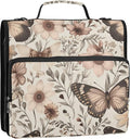 3 D-Ring Zipper Binder Bag, Flower Butterfly Pattern Removable Binder with Zipper Case Hold 700+ Sheets& 13 Inch Laptop for School Office Supplies Organizer