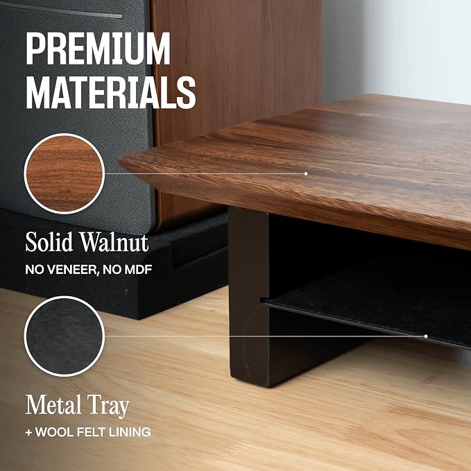 COREMINDED Solid Wood Dual Monitor Stand Riser, 42 Inch Walnut Desk Shelf | Fits 2 Monitors, Sturdy & Stable Solid Wood, Under Monitor Keyboard Storage, Office Desktop Organizer, Easy Assembly, Walnut