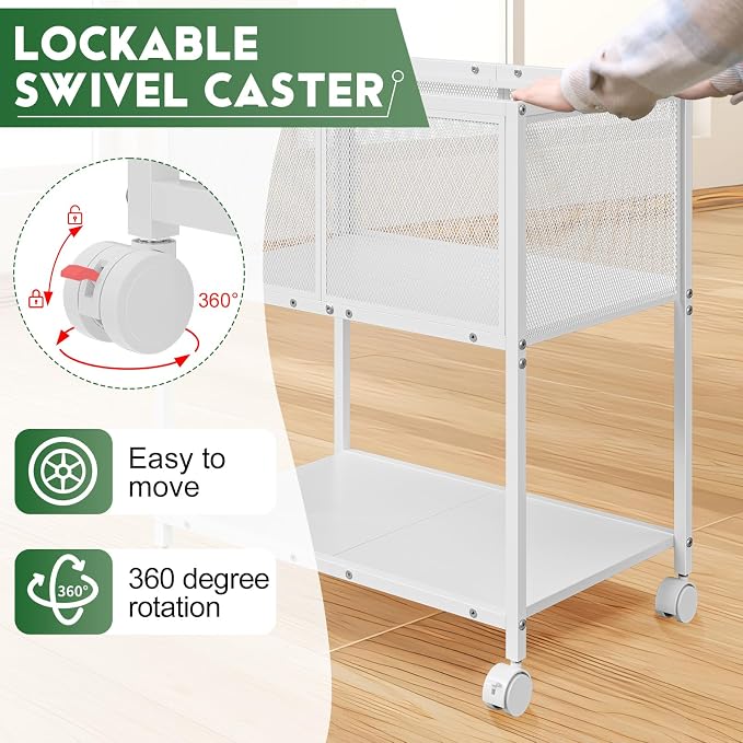 Sbanmao Rolling File Cart, Mobile File Cabinet with Wheels Hanging Files, Metal Hanging File Folder Cart File Organizer Fit Letter Size for Home Office, White