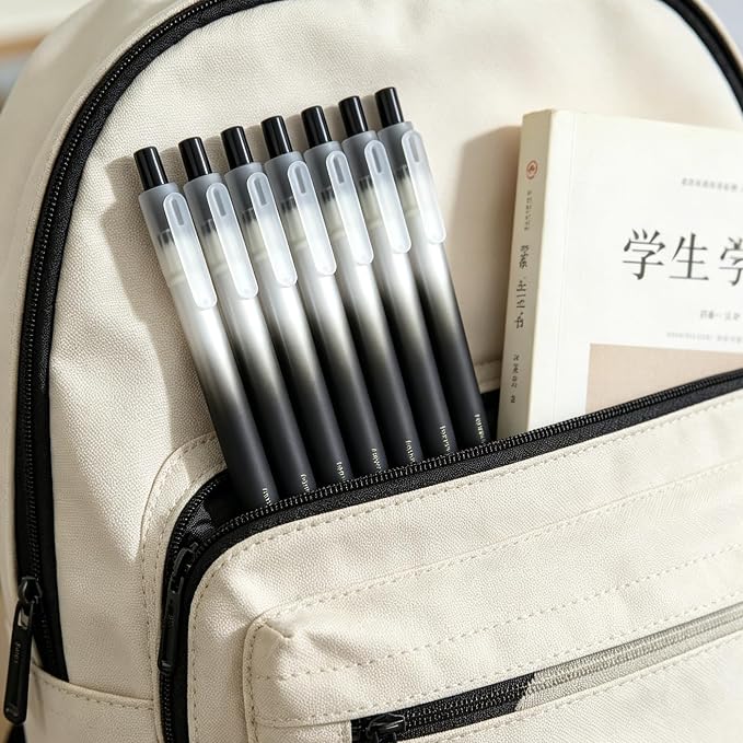 Fengtaiyuan Retractable Gel Pens, 0.5mm Bullet Point Fast Drying Black Ink, Frosted Gradient Triangular Ergonomic Barrel Writing Pens for School Exam Office Note Taking [Pack of 6]