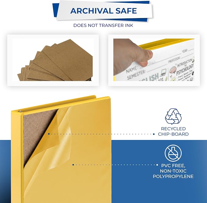 Samsill Economy 3 Ring Presentation View Binder, 1 Inch Round Ring, Yellow – Holds 200Sheets, Customizable Clear View Cover(18531)