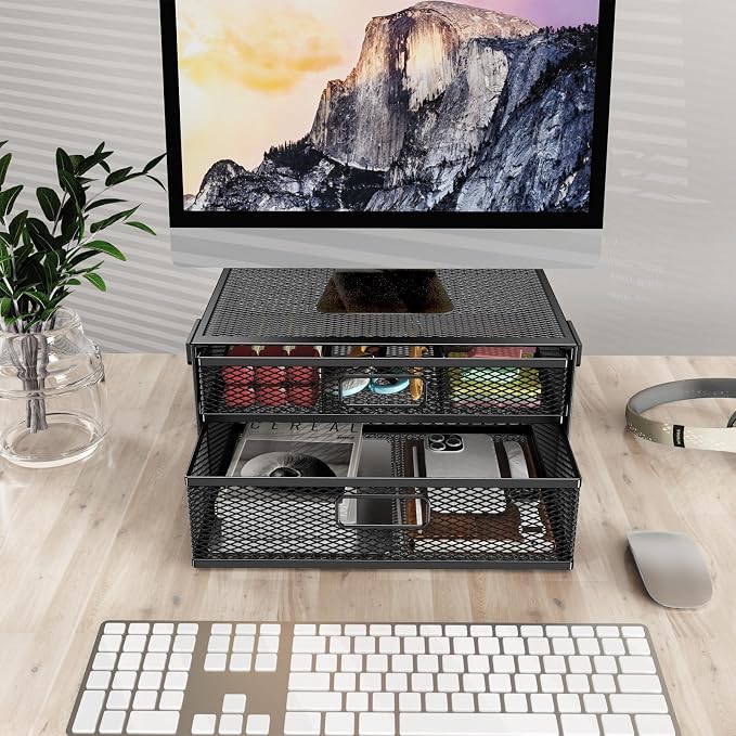 Under Desk Drawer Organizer No Drill Metal Under Desk Storage Drawer Container 2 Slide Out Cabinet Drawer Suitable for Home And Office (Medium)