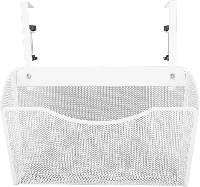 Asixxsix Under Desk Drawer, Desk Side Storage, Hanging Desk Organizer, Clamp On Desk Organizer, Mesh Metal Desk Drawer, Side Desk Organizer for Office and Home (White)