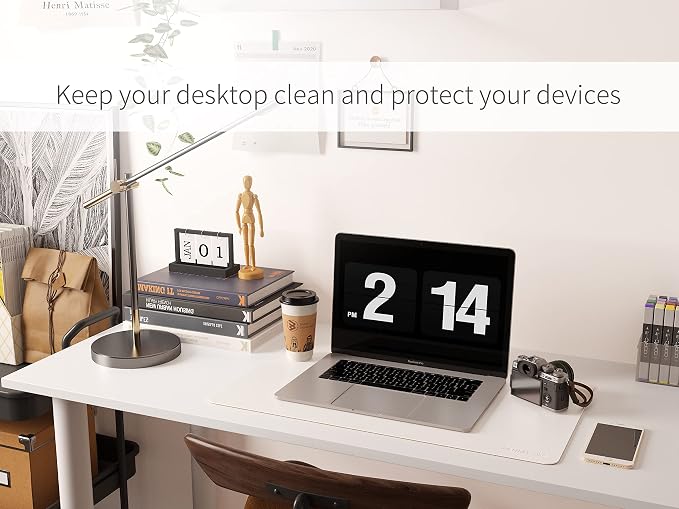 RENMTURE Dual-Sided Mouse Pad, Natural Cork & PU Leather Large Desk Pad for Office and Home Work, Desk Protector Non-Slip, Waterproof, Easy Clean (White, 23.6" x 13.7")