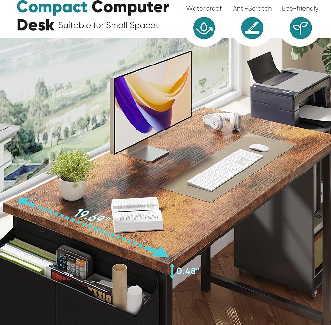 OLIXIS Computer Desk, 44 Inch Gaming Desks for Home Office Small Spaces | Writing Study Craft Work Table, Computer Workstation for Bedroom with Storage Bag, Rustic Brown