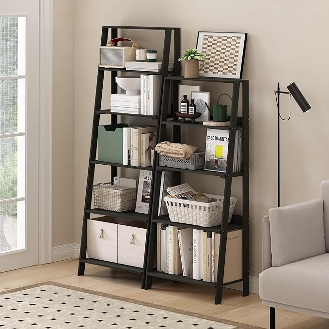 Furinno Ladder Bookcase Display Shelf, 5-Tier, Espresso | 13 x 23.6 x 53.5, Open Frame Design Bookshelf, Display Storage Shelves, for Living Room, Home Office