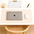 Orelle Scalloped Desk Mat | Vegan Leather Desk Mat for Keyboard and Mouse, Laptop, Makeup Vanity | Computer Desk Pad Mat | Office Desk Cover Mat | Desk Blotter Mat | 30 x 15” | Cream