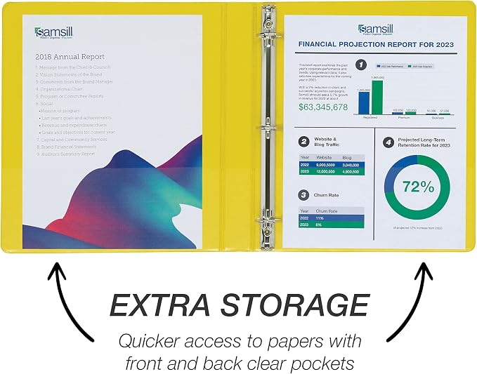 Samsill Durable 1 inch 3 Ring Binder, D Ring Binder, 100% Recycled Chipboard, Yellow, 4 Pack