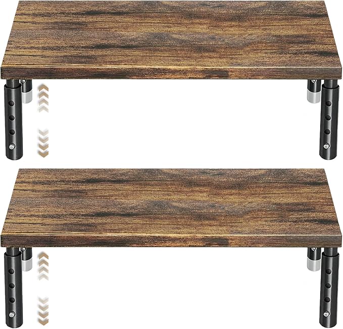 ECOLOVI Adjustable Wood Computer Monitor Stand Riser, Office Desk Organizer and Accessories for Monitor, Laptop, PC, Printer, Office Desk Accessories Workspace Organizer for Home Office Supplies, Brown 2-Pack